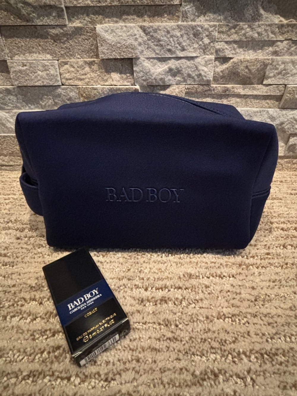 Carolina Herrera “Bad Boy” Toiletry Bag & Bad Boy Cobalt Cologne Sample
